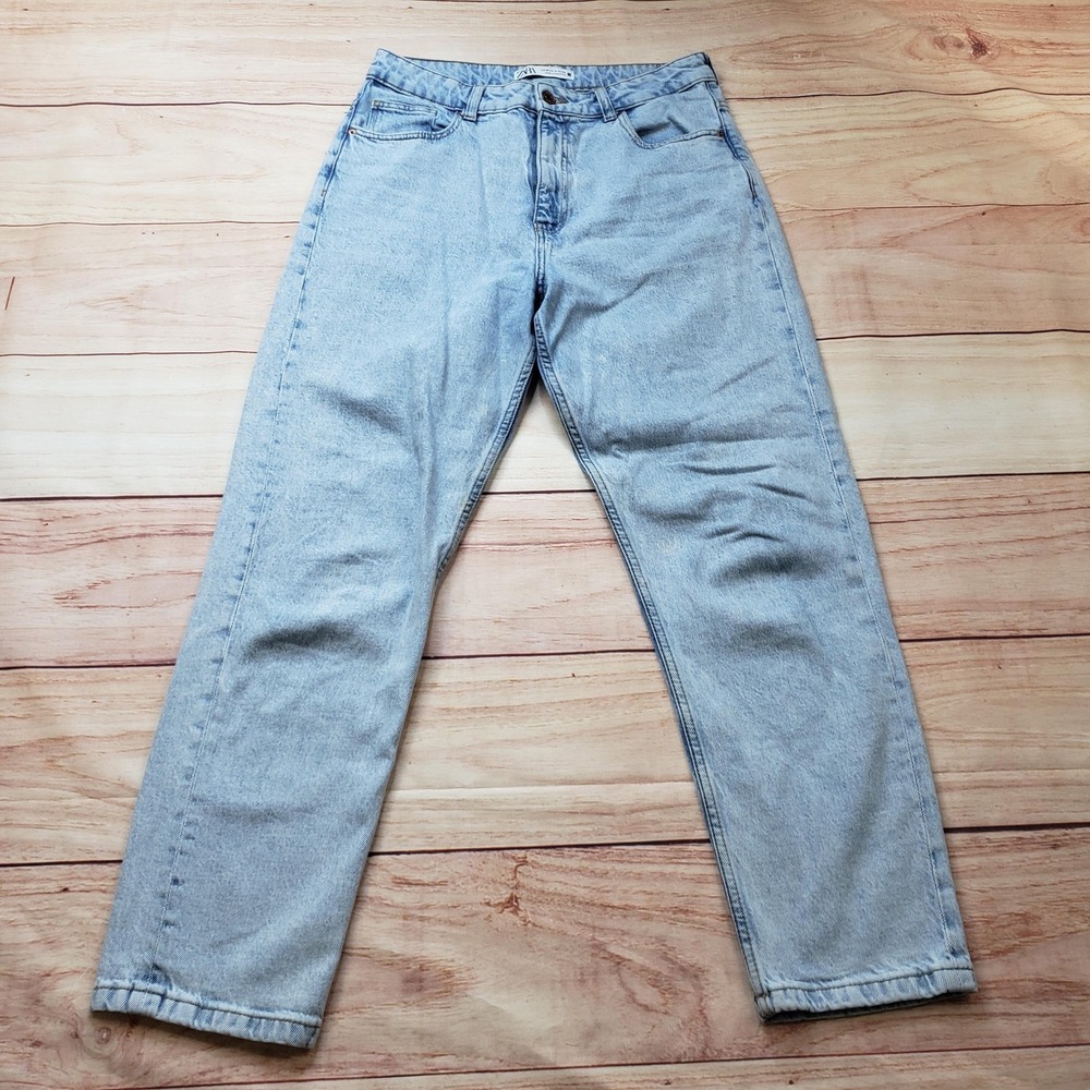 Zara Jeans Womens S 30 Waist Blue Light Wash Mom High Rise Relaxed Denim
